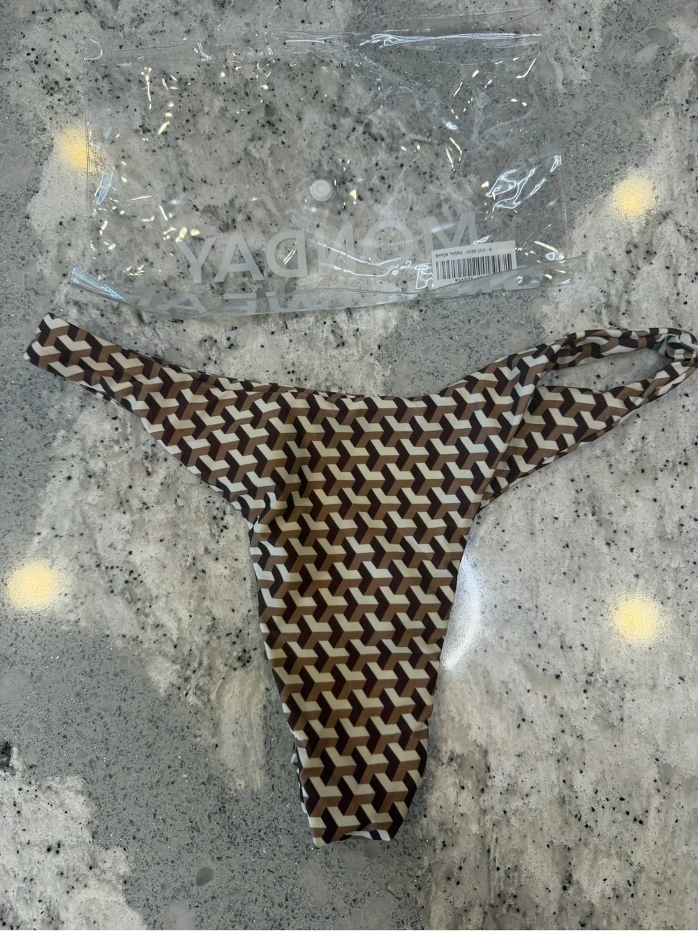 Monday swimwear Byron thong husk Geo size medium